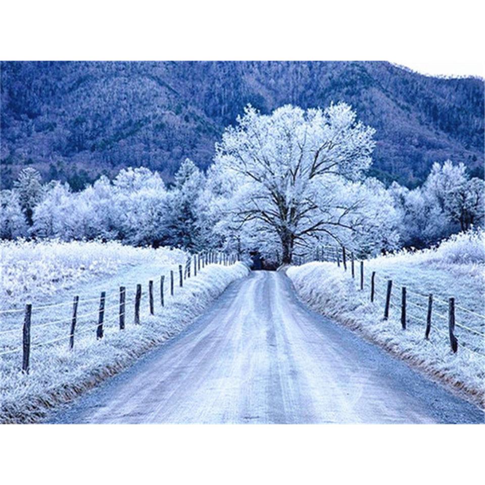 5D DIY Diamond Painting Landscape Winter House Full Round Rhinestone Embroidery Cross Stitch Kit Mosaic Picture Decoration Gift