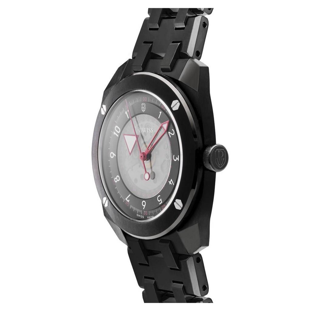 DWISS R2 Floating Hours Display Stainless Steel Bracelet Black Skeleton Dial Automatic R2-BB-BRACELET 100M Men's Watch