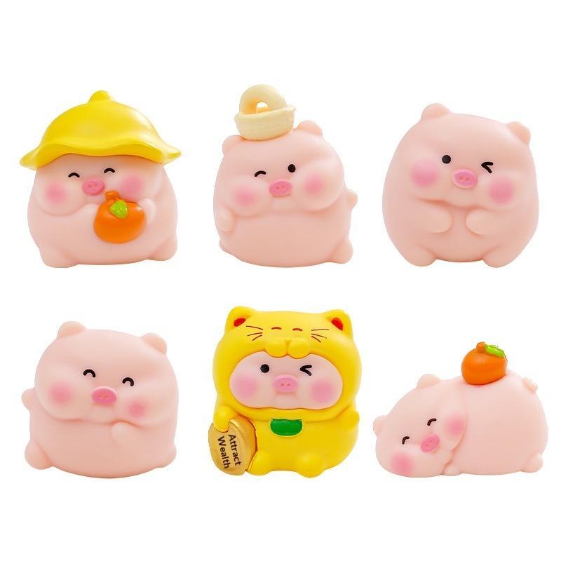 Mini Pig Resin Figurines 6 Pcs Cute Cartoon Animal Statues for Fairy Garden Home Office Desk Decoration Gift