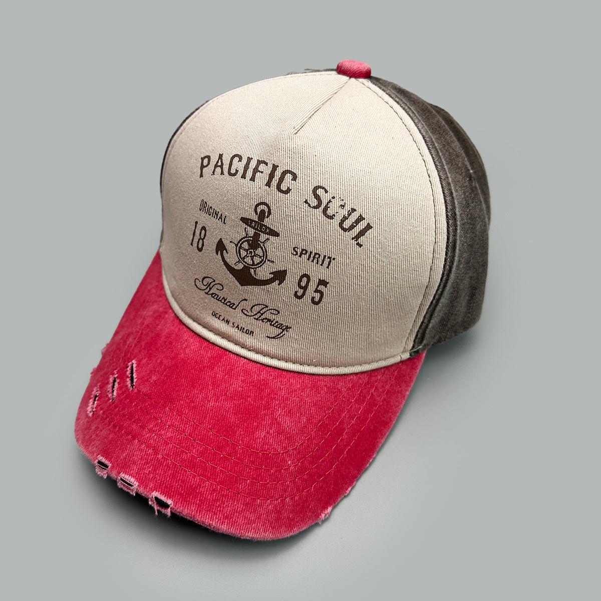 Printed Anchor Letter Baseball Cap Men S And Women S Hard Top Sunshade Contrasting Color Hole Wind Personalized Cap 52-60cm