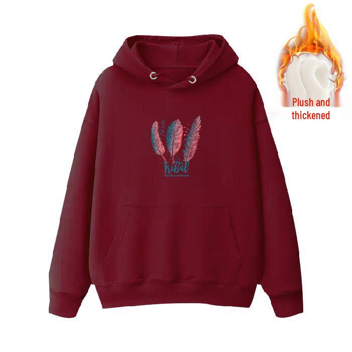 Women's Black Oversized Retro Hoodie - Fleece-Lined, Plus Size, Korean Style for Autumn/Winter