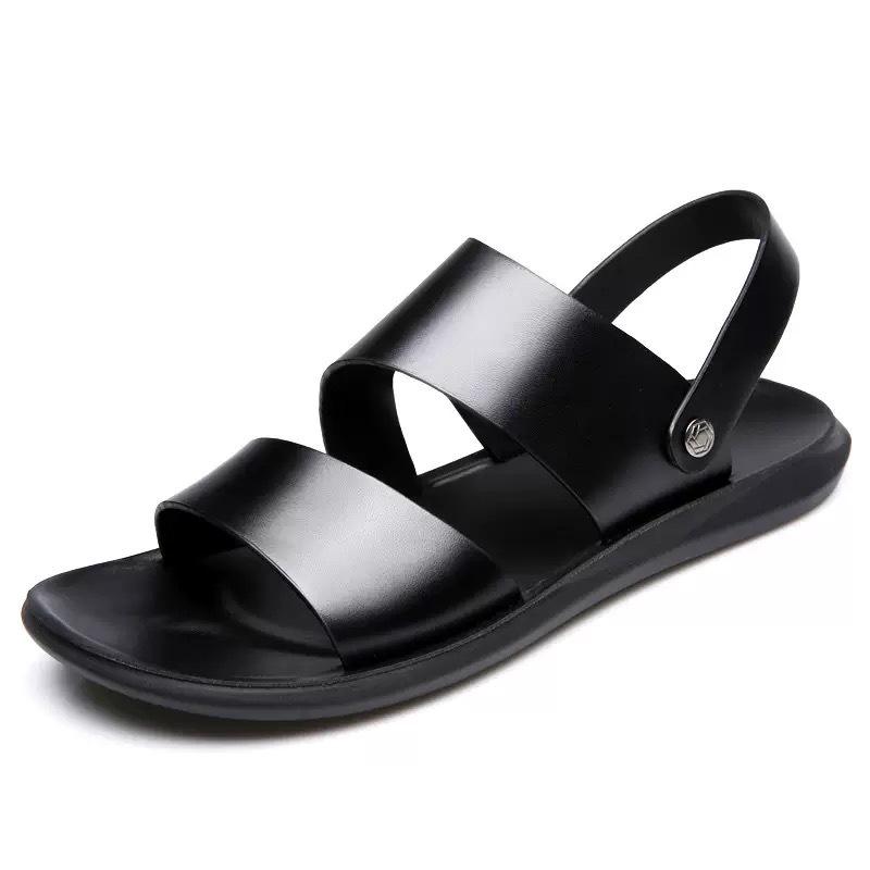 Men s Genuine Leather Thick Sole Casual Beach Sandals - Two-Way Wear 46 чёрный