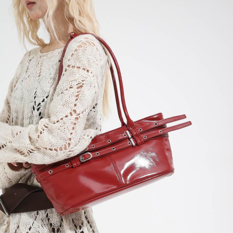 Belt Design Shoulder Bag Famous Brand Handbag Underarm Bag High Quality Pu Leather Lady Bag Big Storage Tote Red Wedding Bag