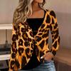 Tops for Women  Leopard Print Long Sleeve Fake Two‑Piece Top Fall Casual Slim Pullover Women's Long Sleeve Top