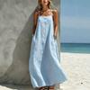 European and American Summer Clothing New Solid Color Linen Blended Simple Women's Clothing Vacation Style Loose Dress