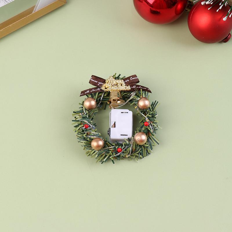 1 stk 1:12 1/6 dukkehus miniatyr mini julekrans med lys modell dukkehus dekor tilbehør