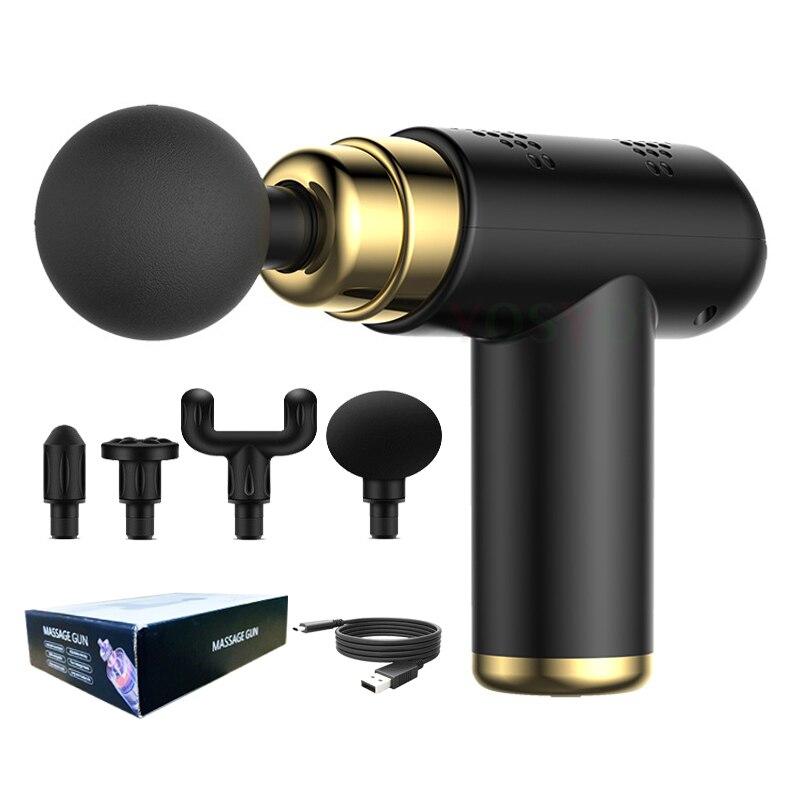 Портативный мини-массажный пистолет, пистолет, массажер для лица для тела, шеи, глубокие ткани, расслабление мышц, подагра, облегчение боли, массажер для тела чёрный