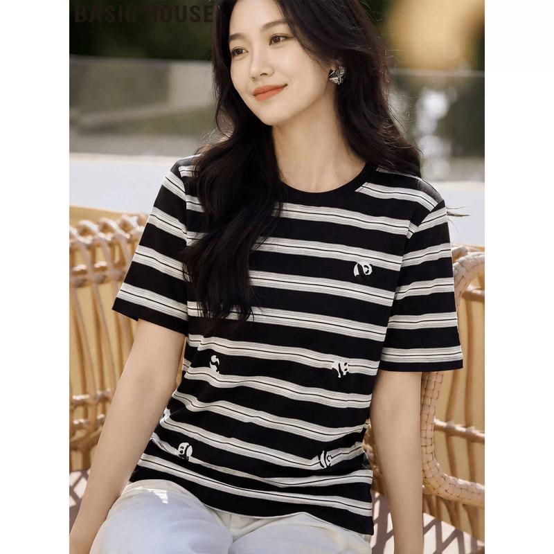 Basic House Contrasting Stripe Short Sleeve T-Shirt M