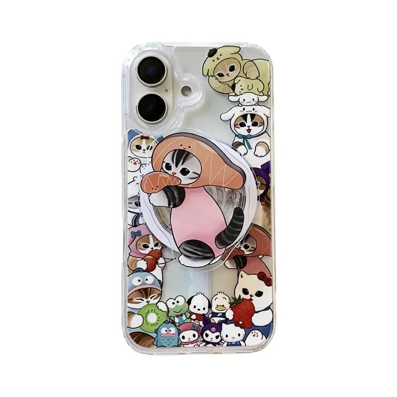 INS Korea Cute Character Cat Pop-socket Phone Griptok Holder For IPhone 17 Pro Max Samsung S26 Magnetic Foldable Stand Bracket