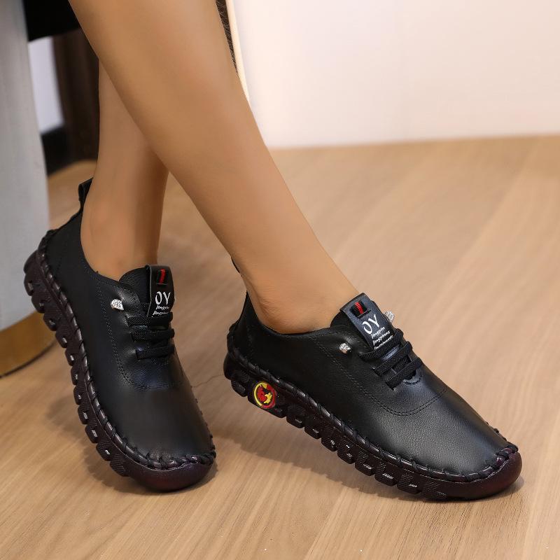 Chaussures à semelles souples, chaussures décontractées à lacets cousues à la main pour femmes, grande taille