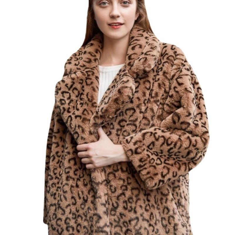 New Mid-winter Long Leopard Print Imitation Fur Coat Loose Imitation Mink Velvet Women's Plush Thickened Coat