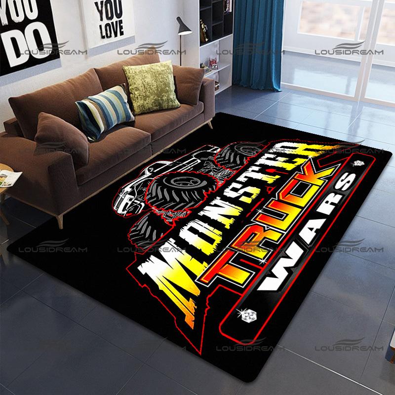 Square Flannel Monster Truck Carpet Thrill Game Monster Jam Decorative Floor Mats Modern Home Living Room Rugs Bedroom Carpet