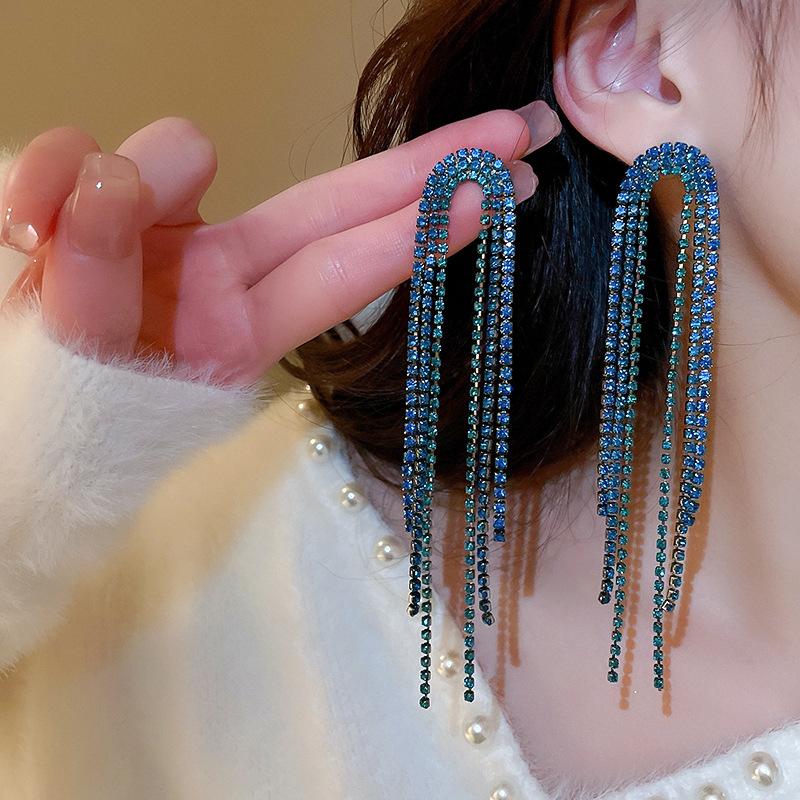 New Full Inlaid Colorful Zircon Christmas Tree Tassel Earrings Women's Fashion Personality Earrings Party Jewelry Christmas Gift