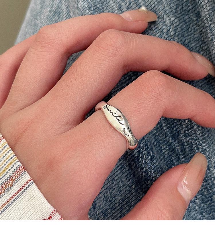 Prsten s usměvavým obličejem v korejském stylu pro ženy - ryzí stříbro S925, vynikající, jednoduchý, špičkový, všestranný, perfektní dárek pro nejlepší přítelkyni