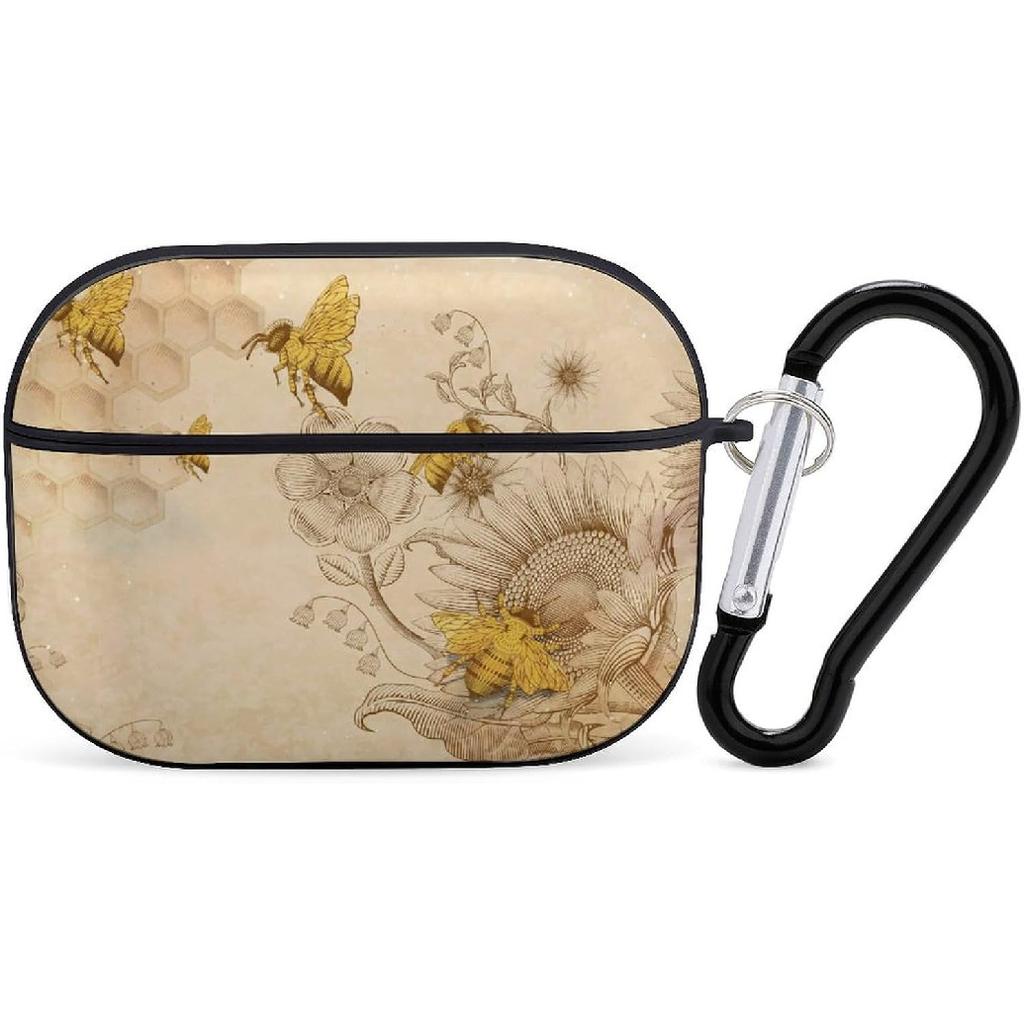Honey-Bees-Wildflowers-Retro Compatible with AirPods Pro Case Cover,Shock-Proof PC Full Protective Cover Compatible for Airpods Pro,Supports Wireless