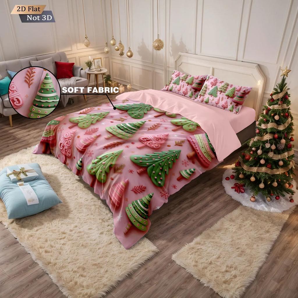 3Pcs Christmas Tree Print Coreless Bedding Set Multi Size Bedroom Dormitory Duvet Covers Soft And Machine Washable Decoration