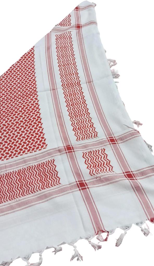 Palestinian Red White Keffiyeh Shemagh Traditional Arabic Head Scarf Palestinian Khufiya with Tassels