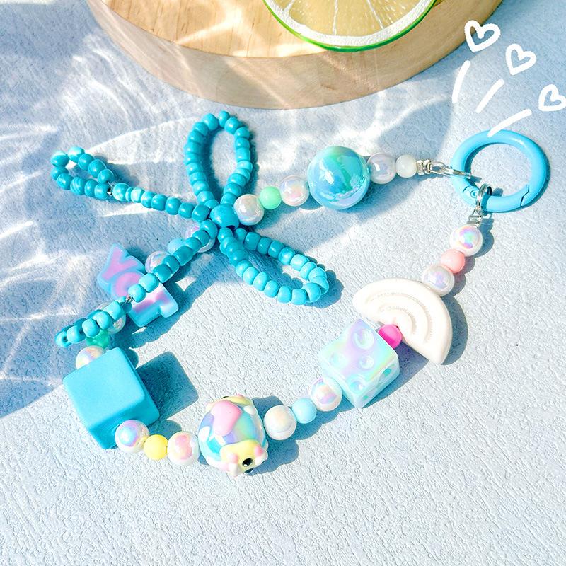 

Креативный бант, расписанный вручную, бисер, подвесные украшения для мобильного телефона, украшение для рюкзака, чехол для наушников, подвеска своими руками синий