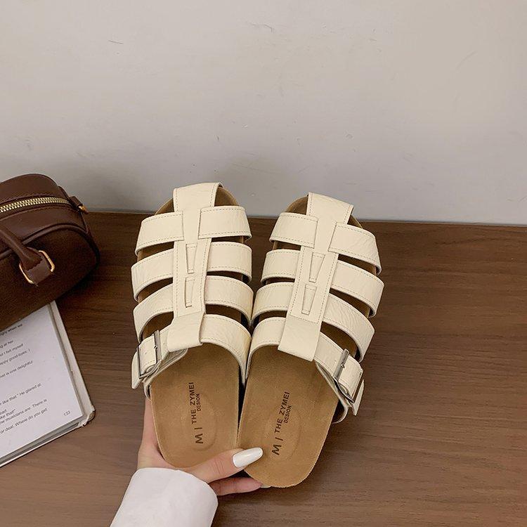 Thick-bottomed bag head slippers for women to wear 2025 summer models for pregnant women, flat-bottomed breathable pig cage sandals, lazy people pe