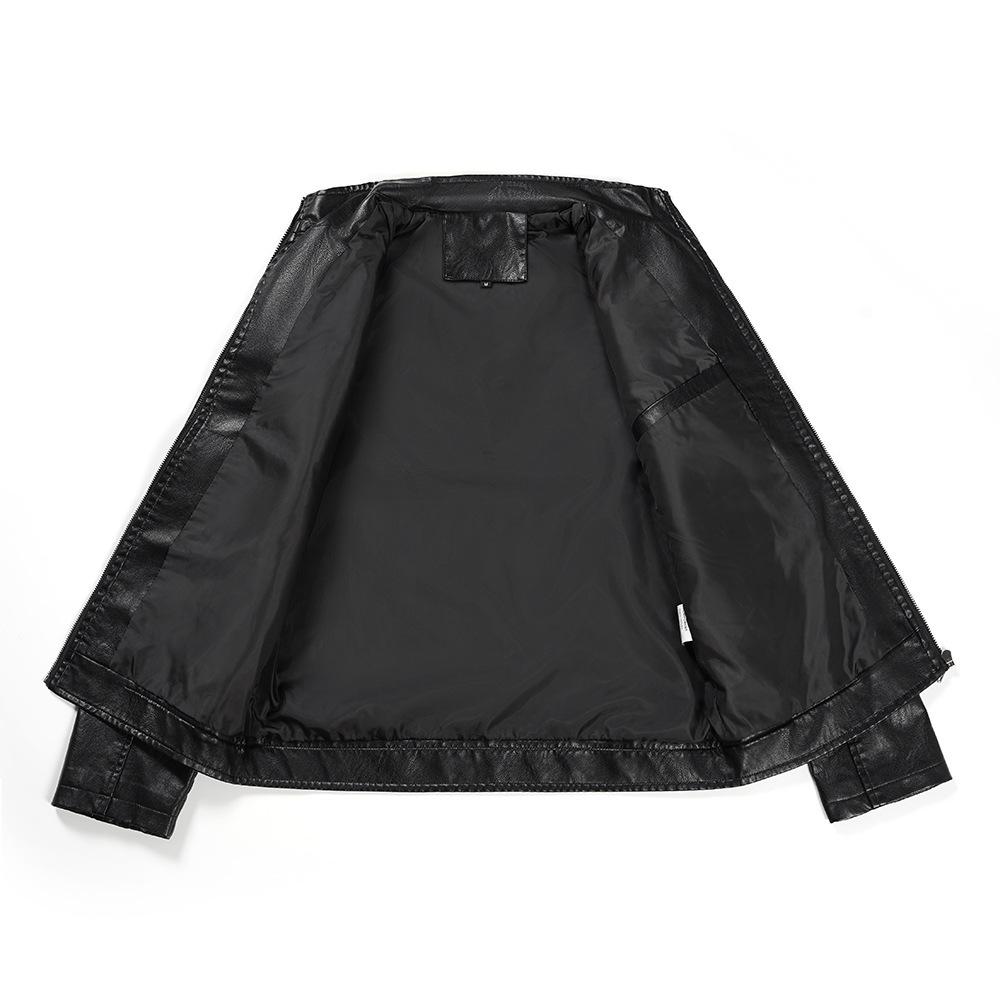 Frühling und Herbst Schwarze Lederjacke Herren Freizeit Reißverschluss Stehkragen Herren Lederjacke Herrenjacke