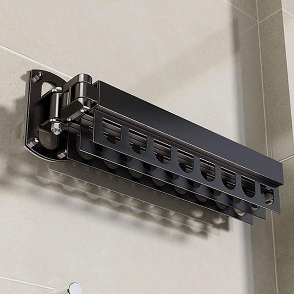 Practical Stainless Steel Folding Drying Rack Rust-proof Stable Wall Mount Clothes Hanger Space Saving Telescopic Hanger Balcony