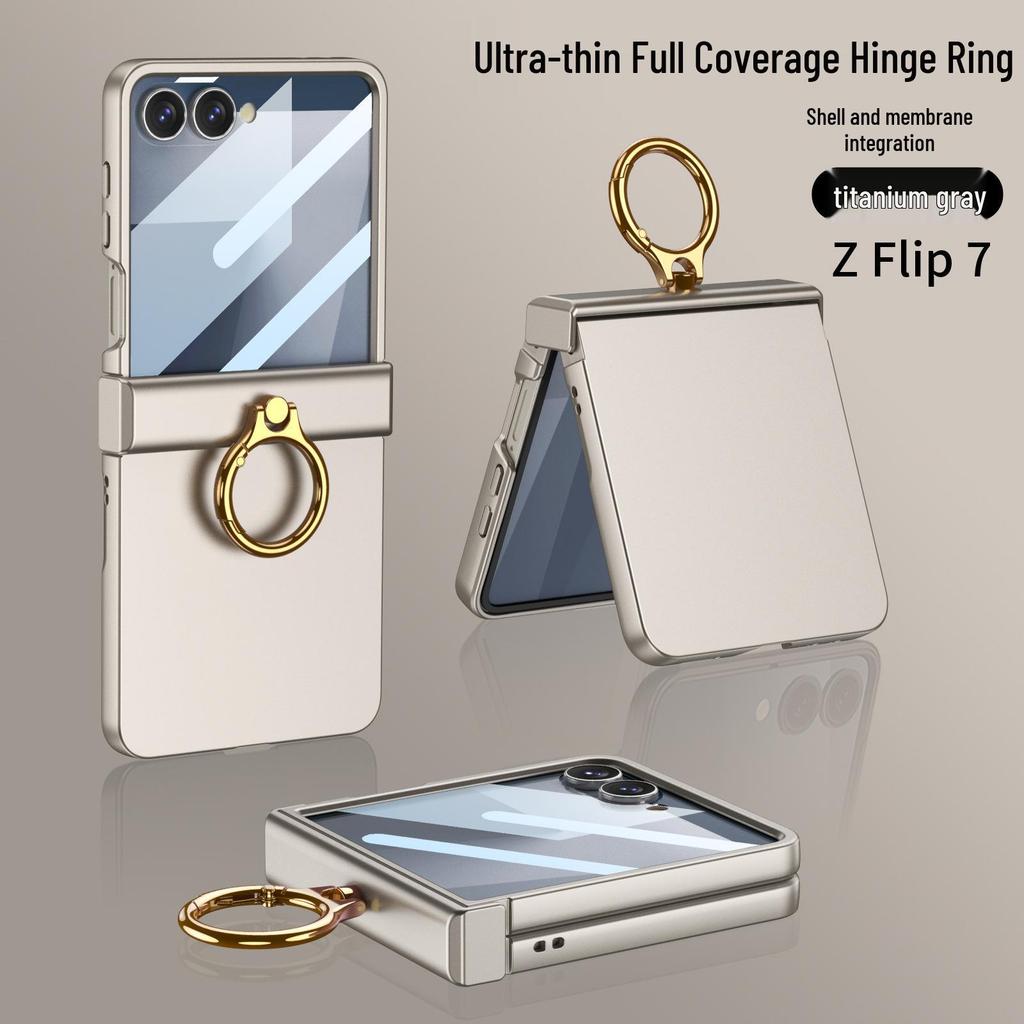 Samsung Z Flip7 Full-Cover Solid Color Case with Hinge Protection and Built-In Ring Stand