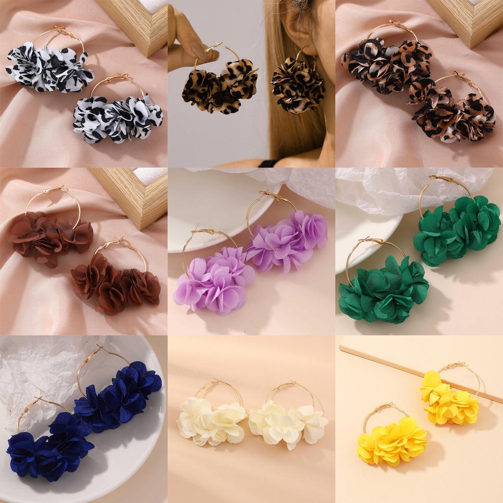 Summer Fashion Alloy Fabric Flower Earrings With Unique Geometric Shape For Ladies