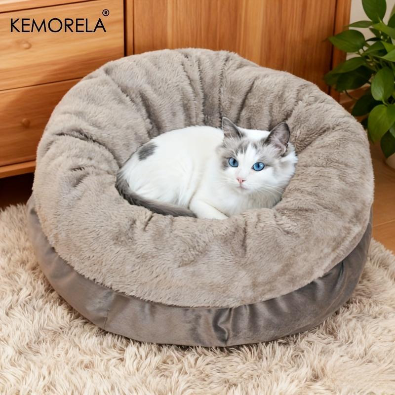  Ultra-Soft Plush Washable Round Pet Bed With Non-Slip Bottom - Winter Cozy Design For Indoor Cats & Small/Medium Dogs