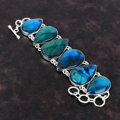 Βραχιόλι Neon Flash Labradorite Ethnic Jewelry Βραχιόλι από ασήμι 925 πολύτιμος λίθος Κοσμήματα Χειροποίητο ρυθμιζόμενο βραχιόλι με αλυσίδα Δώρο για αυτόν