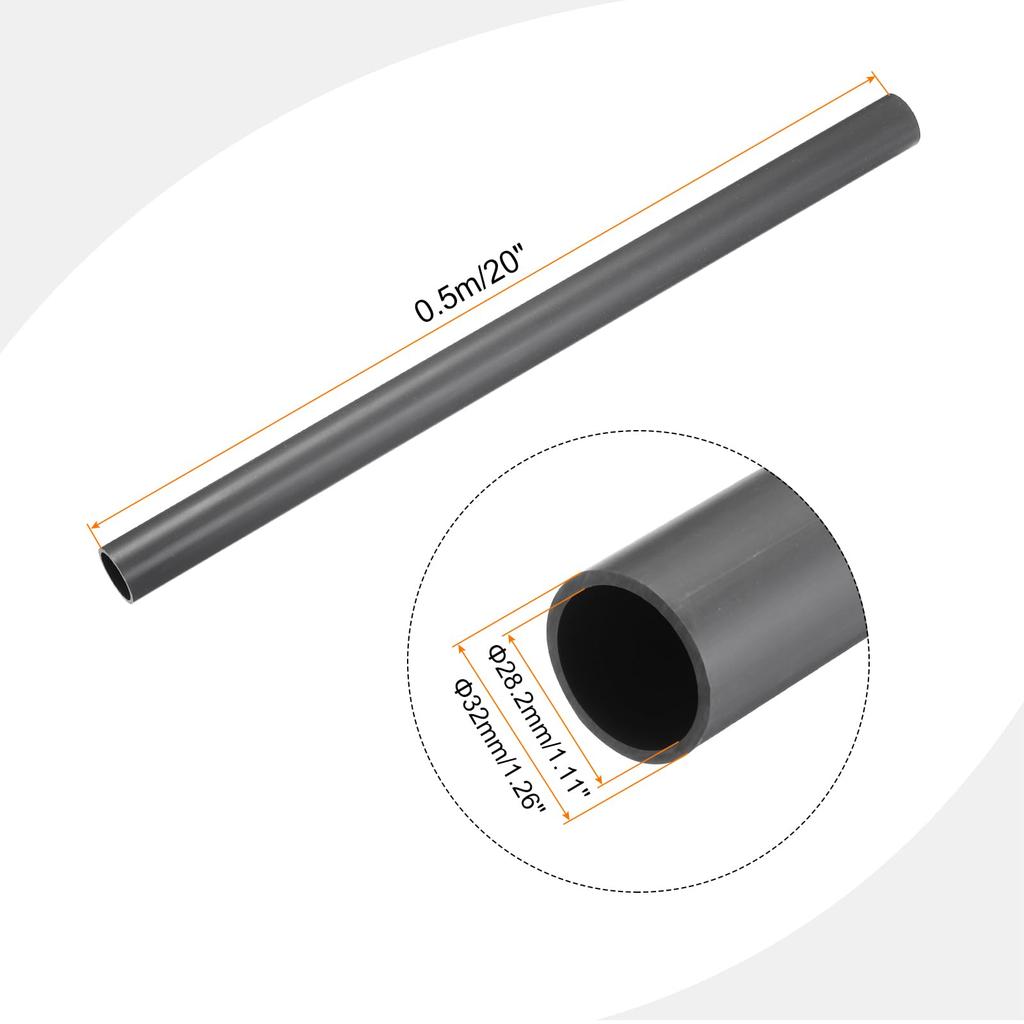 Uxcell PVC-Rohr 28,2 mm Innendurchmesser 32 mm Außendurchmesser 500 mm Hellgrau Schlagfestes Wasserrohr-Kabelrohr für Bastelarbeiten und Dekorationen