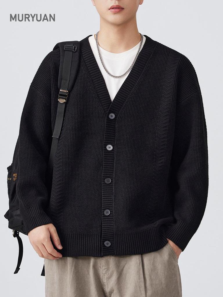 Mu Yuan Unisex Single-Breasted Cardigan - Autumn/Winter Loose Knit Sweater
