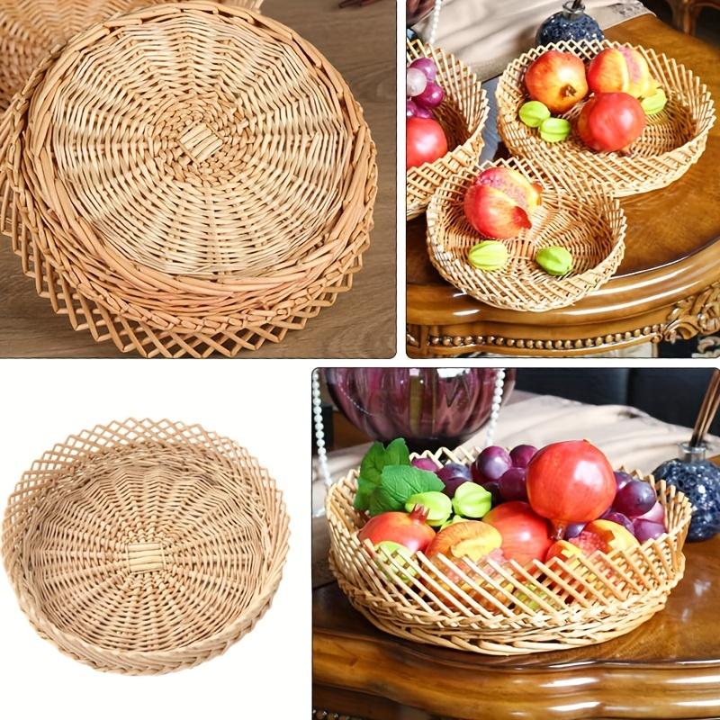 Vintage Rattan Willow Wicker Fruit Bowl Handmade Home Decor Dried Fruit Tray Bread Basket Snacks Sundries Basket