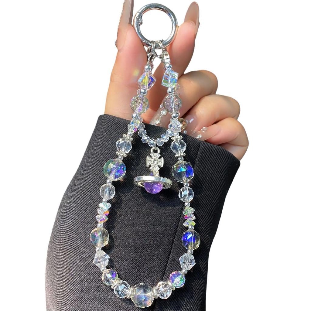 Phone Chain Strap Phone Case Hanging Chain Crystal Chain Beaded Phone Chain Planet Pendant Hanging Decoration Keychain Pendant