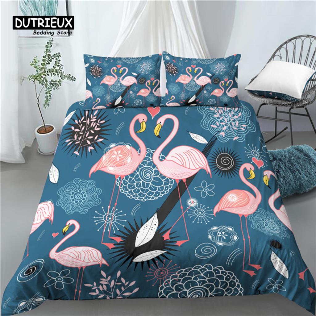 Luxury 3D Flamingo Print Bedding Sets  Comfortable Duvet Cover and Pillowcases In EU/US/AU Sizes