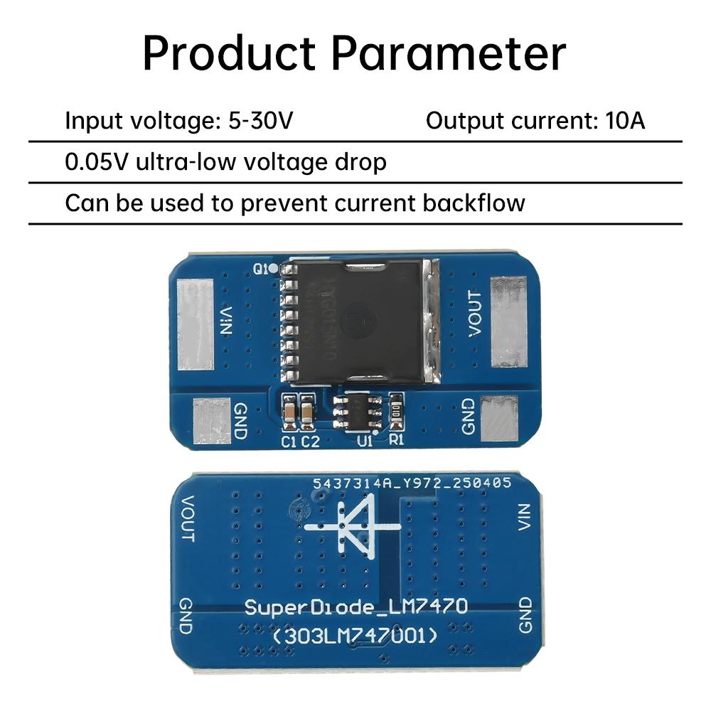 10A 5-30V Ideal Diode Module Anti Backflooding Anti Reverse Connection Anti Backup Diode Solar Battery protection panel