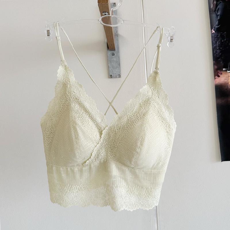 

Beige Lace Bralette with Crisscross Back Straps and Longline Design S