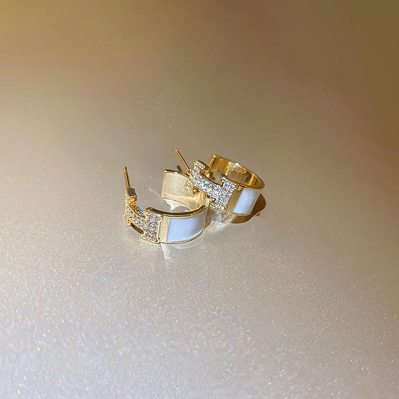 Silver Needle Zircon Ear Hoop Earrings: Elegant Gold-Plated Geometric Design for Women