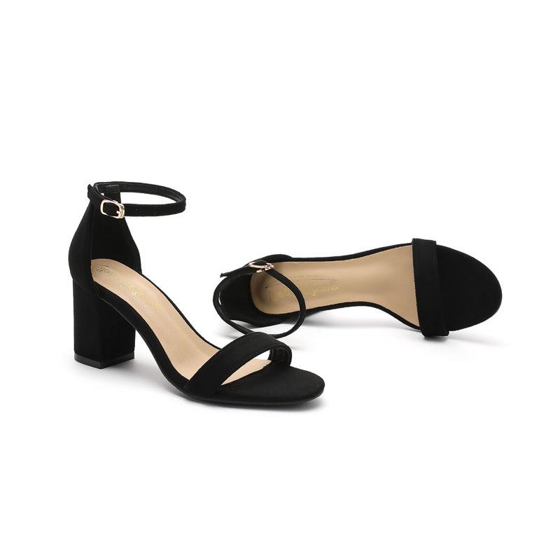 Fashion Black Suede High Heel Sandals for Women Comfortable Strappy Block Heel Open Toe Summer