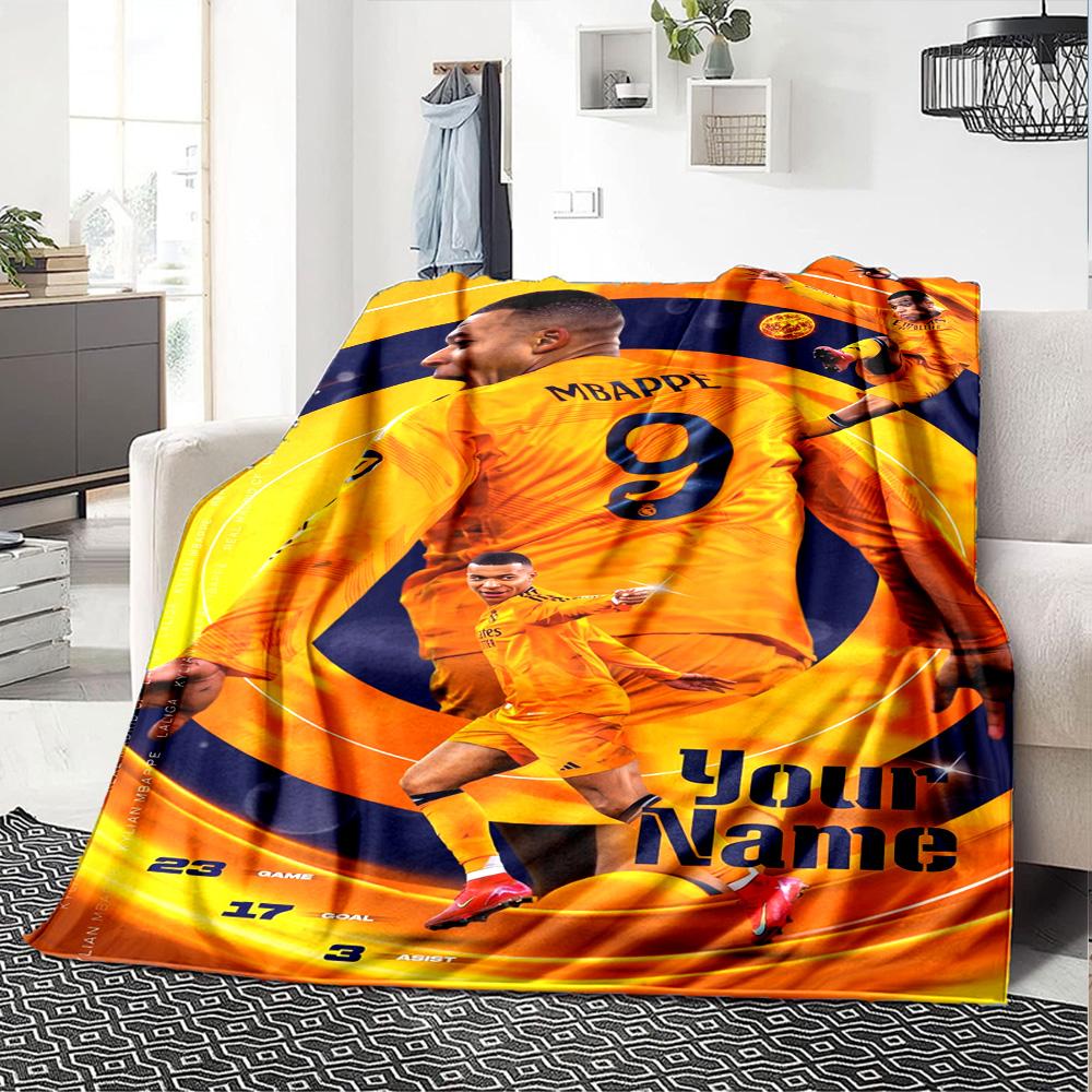 Mbappé Personalized Text Blanket Throw Customizable Blanket Comfortable Perfect for Couch Living Room Seaside Office Chair Four Seasons Multipurpose