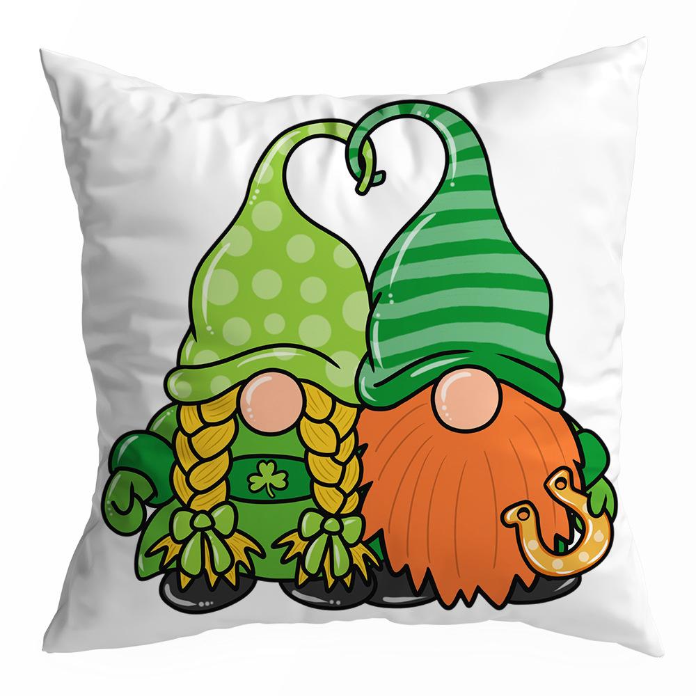 St. Patrick's Day Peach Skin Velvet Pillowcase, Green Four-leaf Clover Printed Sofa Pillow Cushion