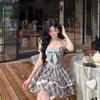 British College Style Age-reducing Retro Plaid Dress Women's Summer New Lace Strap Waist Princess Tutu