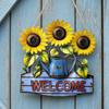 Metal Sunflower Wall Decor with Watering Can and Welcome Sign Garden Hanging Ornament Indoor Outdoor Wall Art