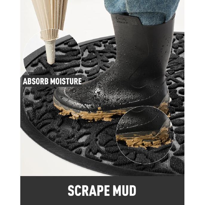 Tchdio Half Round Front Door Mat-Non Slip Rubber Entryway Indoor Outdoor Mat for Outside Entrance-Low Profile Heavy Duty Welcome Mat Easy Clean All