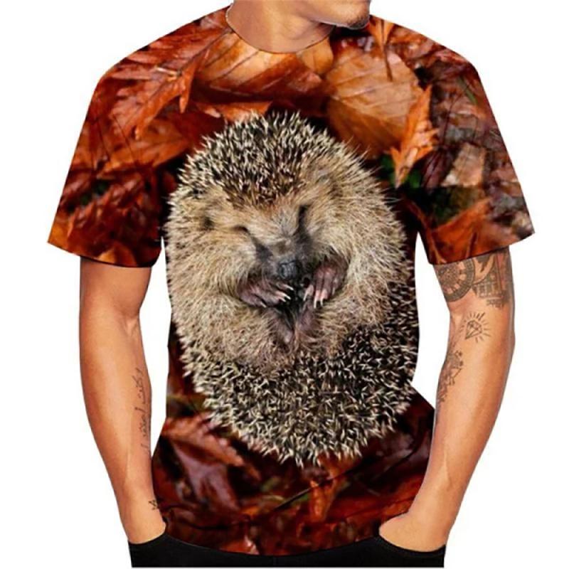 Summer Hedgehog 3D Print T-Shirt Street Casual Men’s Fashion Short-Sleeve Crew Neck Top