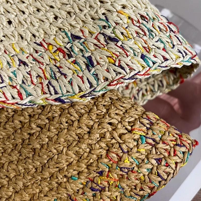 Elegant Straw Hat Bucket Hat Handwoven Breathable Crocheted Hat Holiday Vacation Hat Western Wide Brimmed