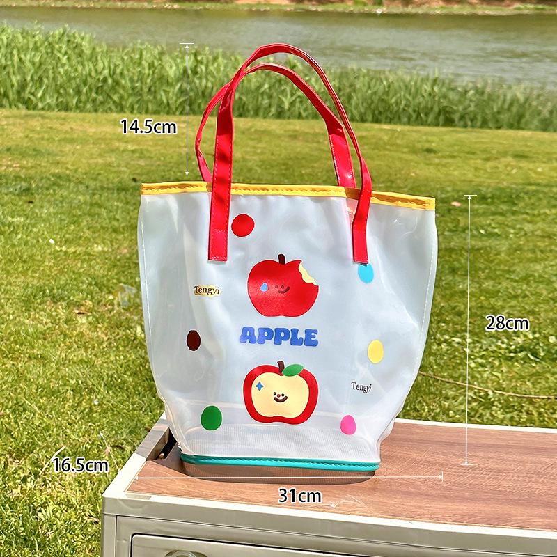 Jelly Beach Bag Waterproof Kawaii Print Pvc Storage Bag Transparent Travel Handbag Shoulder Bag Shopping Bag With Cute Pendant