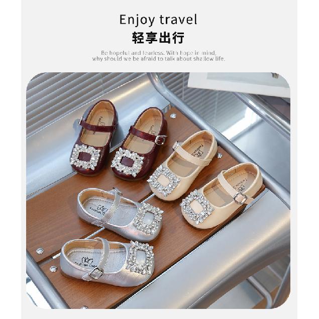 Girls' Square-toed Full-diamond Leather shoes2026Spring and Summer New Style Dance Performance Shoes for Children, Toddlers, and Older Kids, Solid