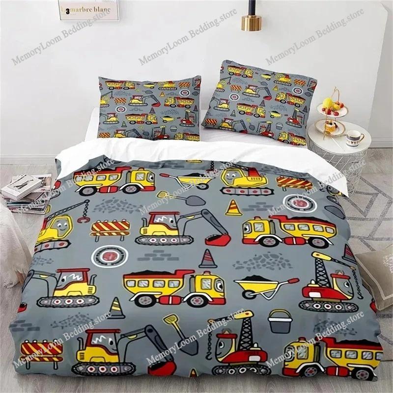 Bouwvoertuig Graafmachine Dekbedovertrek Set King Queen Volledige Maat Polyester Beddengoed Set Voor Kinderen Jongens Meisjes Dekbedovertrek