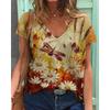 Summer Flower T-Shirts Floral 3D Print Women V-Neck Short Sleeve T Shirt Y2k Harajuku Oversized Tees Tops Female Street Clothing