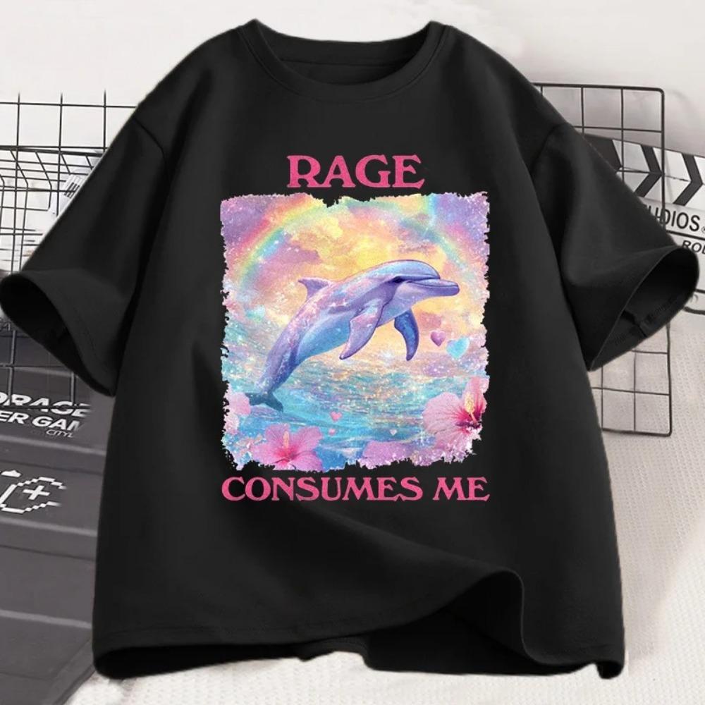 

Funny Rage Consumes Me T-shirt Short Sleeve Meme T Shirt Weird Silly Dolphin Vintage Tshirt Trending Women Designer Clothes XS